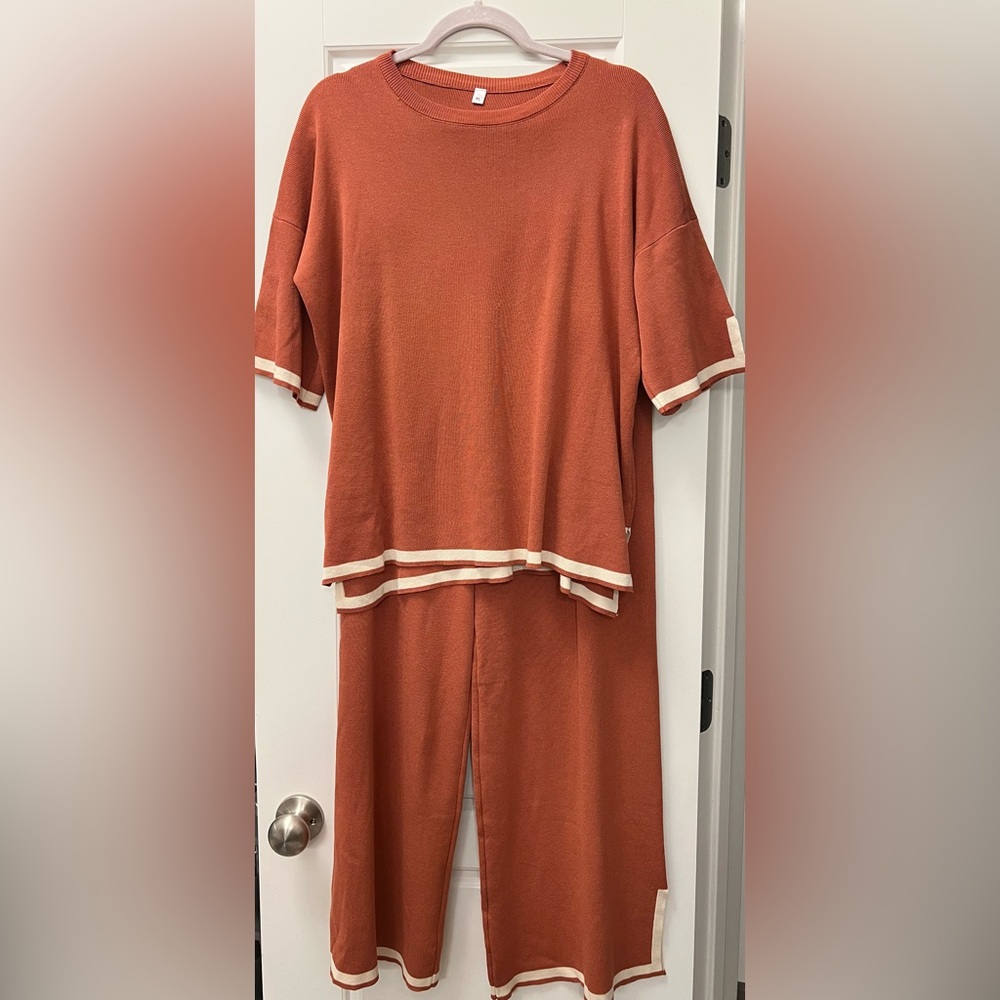 Rust Orange Two-Piece Set with Cream Trim